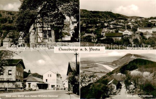 Hausberge Porta Westfalica Idyllischer Winkel Blick zum Fernsehturm Markt mit Ka