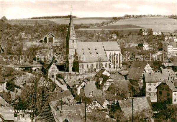 Marbach  Neckar Ortsansicht mit Kirche