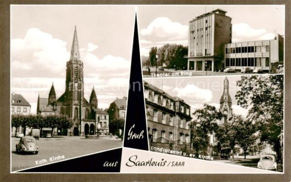 Saarlouis Saarlautern Kath Kirche Theater am Ring Landratsamt und ev Kirche