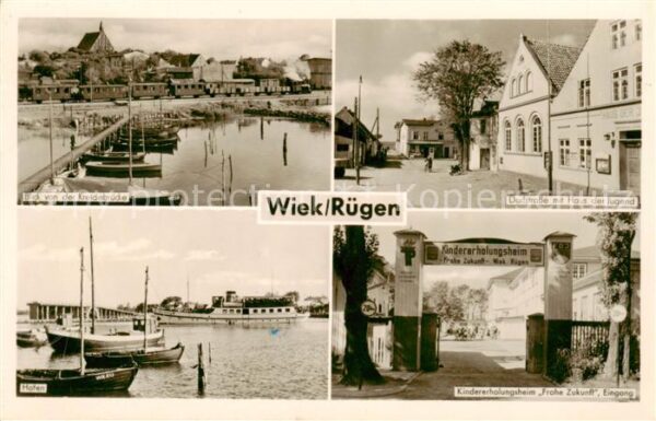 Wiek Ruegen Blick von der Kreidebruecke Dorfstrasse Haus der Jugend Hafen Kinder
