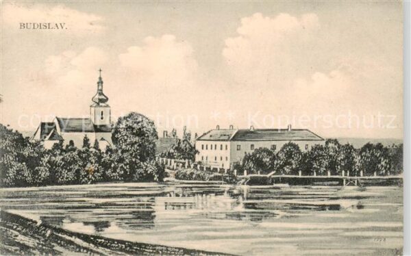 Budislav Pardubice Pardubitz CZ Ortspartie mit Kirche