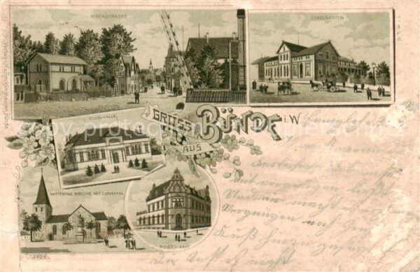 Buende  Westfalen Kirchstrasse Turnhalle Wittekind Kirche mit Denkmal Postamt St