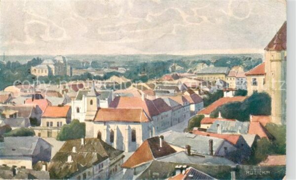 Litomysl Leitomischl CZ Pohled na mesto a veze kostela probostskeho Kuenstlerkar