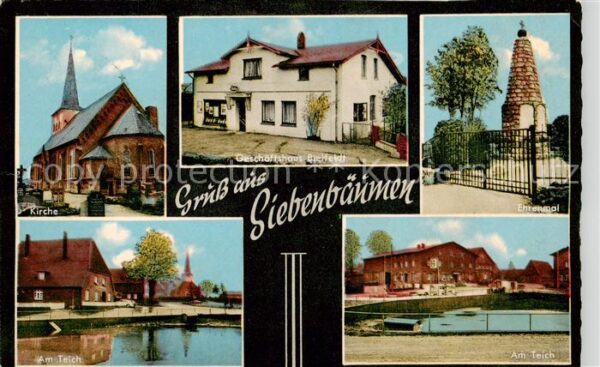 Siebenbaeumen Kirche Geschaeftshaus Ehrenmal Partien am Teich