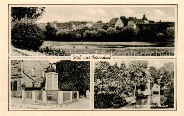 Bottendorf Frankenberg Eder Panorama Kriegerdenkmal Partie an der Muehle