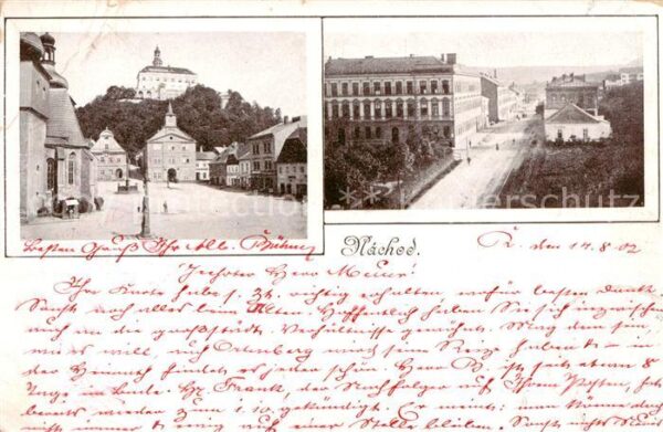Nachod CZ Zentrum mit Blick zum Schloss Hauptstrasse