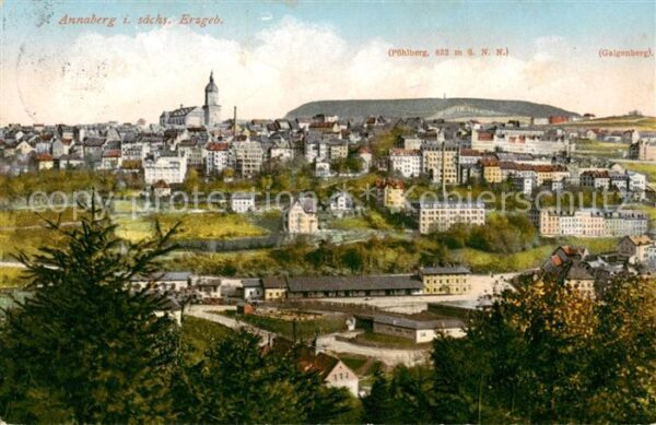 Annaberg -Buchholz Erzgebirge Stadtpanorama Blick gegen Poehlberg und Galgenberg