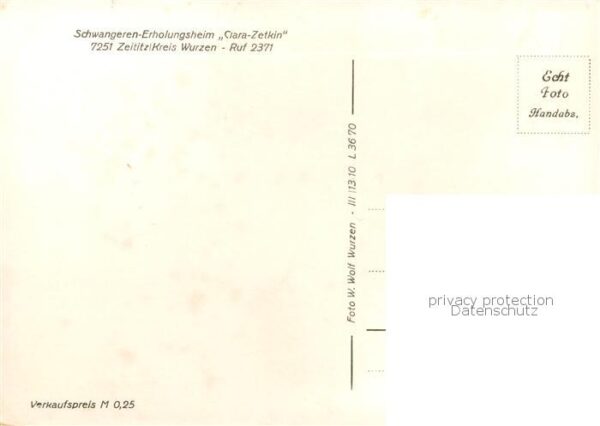 Zeititz Bennewitz Schwangeren-Erholungsheim Clara Zetkin Handabzug – Bild 2