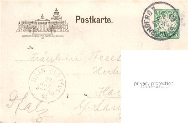Muenchen Allgemeine Deutsche Sportausstellung 1899 Kuenstlerkarte Offizielle Kar – Bild 2
