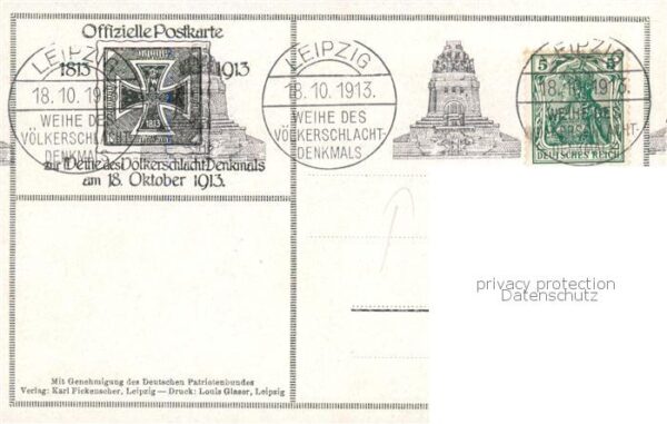 Leipzig Voelkerschlachtdenkmal Kuenstlerkarte Offizielle Postkarte Stempel – Bild 2