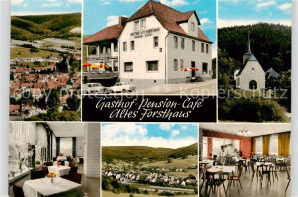 Bieber Spessart Gasthof Pension Cafe Altes Forsthaus Gastraum Kirche Panorama