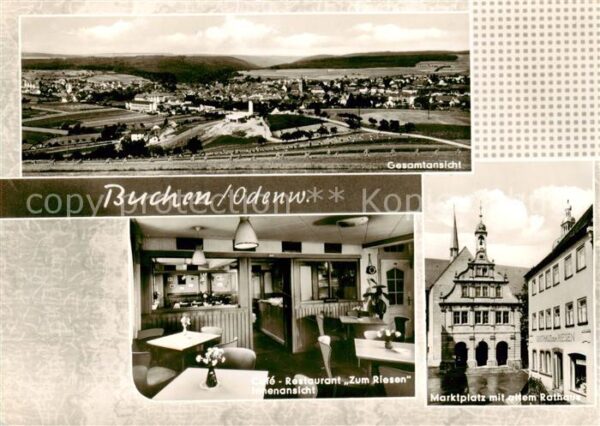 Buchen Odenwald Gesamtansicht Cafe Restaurant Zum Riesen Marktplatz Altes Rathau