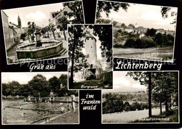 Lichtenberg Oberfranken Marktplatz Burgruine Schwimmbad Panorama Blick auf Licht