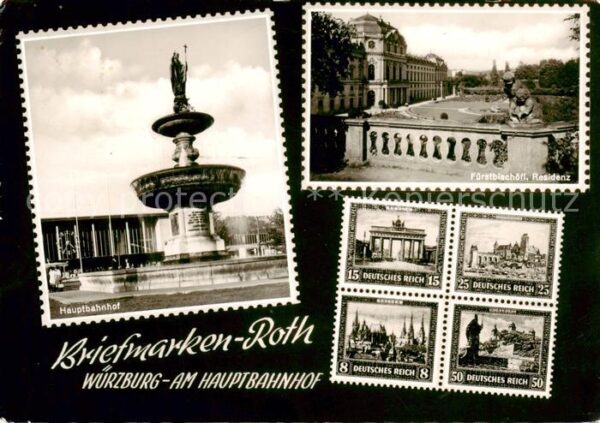 Wuerzburg Briefmarkenfachgeschaeft Roth Hauptbahnhof Brunnen Fuerstbischoefliche
