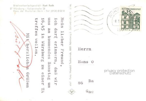 Wuerzburg Briefmarkenfachgeschaeft Roth Hauptbahnhof Brunnen Fuerstbischoefliche – Bild 2