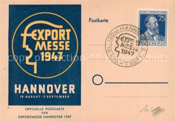 Hannover Offizielle Postkarte der Exportmesse 1947 Stempel