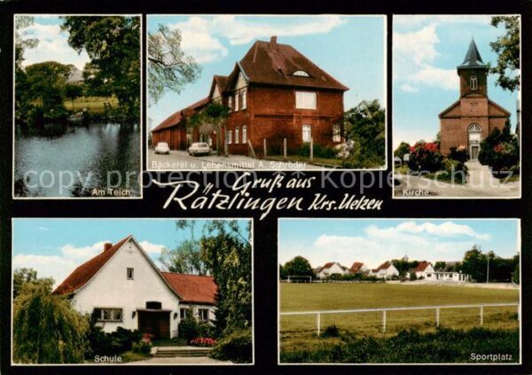 Raetzlingen Uelzen Partie am Teich Baeckerei Lebensmittel Laden Kirche Schule Sp