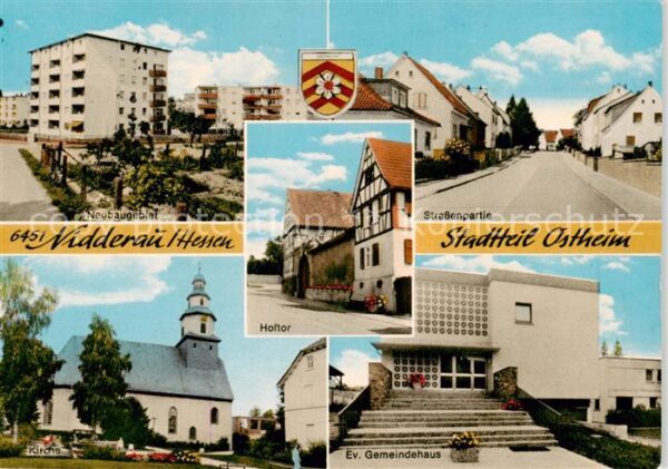 Nidderau Hessen OT Ostheim Neubaugebiet Strassenpartie Kirche Ev Gemeindehaus