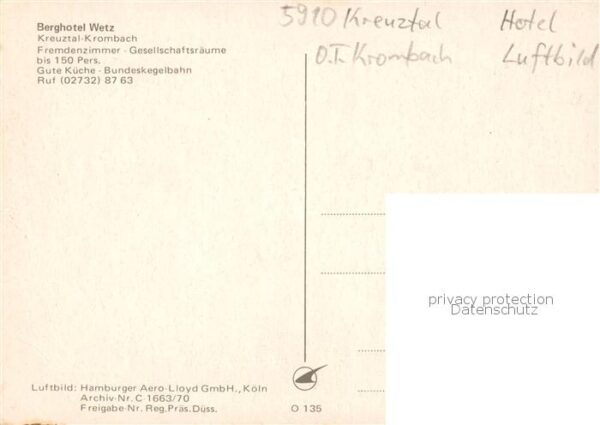 Kreuztal Westfalen Berghotel Wetz Fliegeraufnahme – Bild 2