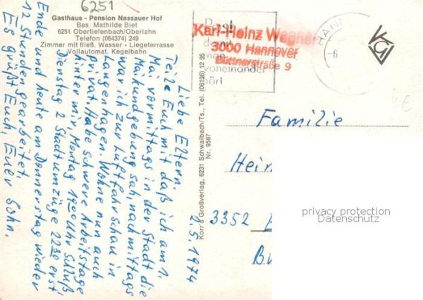 Obertiefenbach Taunus Gasthaus Pension Nassauer Hof Gaststube Hirsch Seeweiher – Bild 2