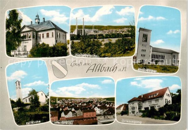 Altbach Esslingen Rathaus Panorama Kath Kirche Ev Kirche Teilansicht Ortsausgang