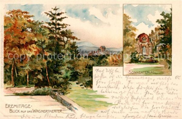 Bayreuth Eremitage Blick auf Richard Wagner Theater Sonnentempel Kuenstlerkarte