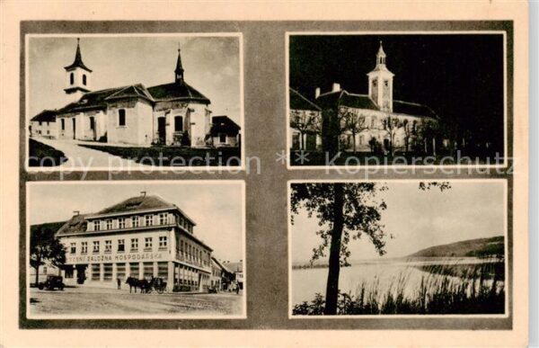 Nove Straseci CZ Teilansichten Kirche Natur Partie am See
