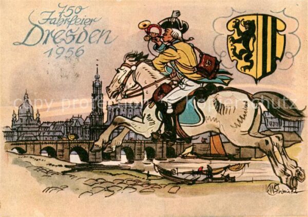 Dresden Elbe 750 Jahrfeier Sachsenschau Briefmarken-Ausstellung Postillion um 17