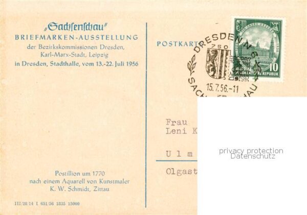 Dresden Elbe 750 Jahrfeier Sachsenschau Briefmarken-Ausstellung Postillion um 17 – Bild 2