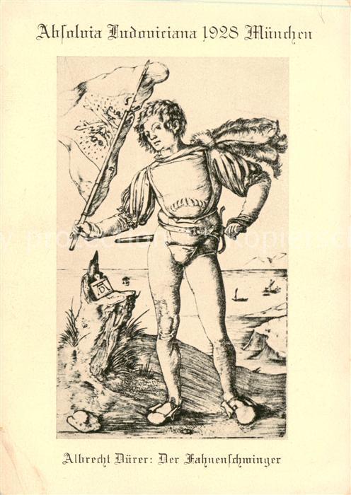 Muenchen Absolvia Ludvuiriana 1928 Kuenstlerkarte Albrecht Duerer Der Fahnenschw