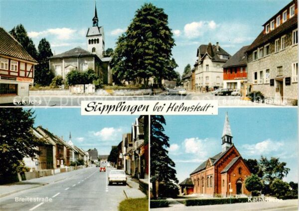 Suepplingen Helmstedt Ev Kirche Bankplatz mit Rathaus Breitestrasse Kath Kirche