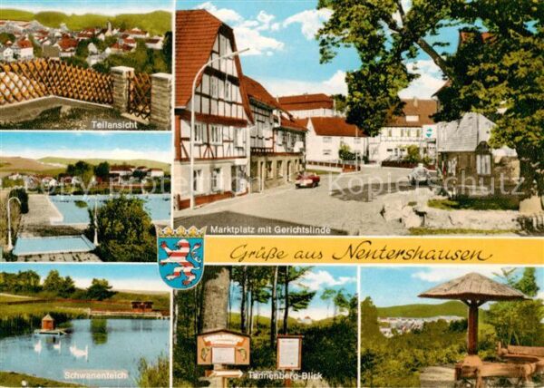 Nentershausen Hessen Teilansicht Schwanenteich Marktplatz mit Gerichtslinde Tann