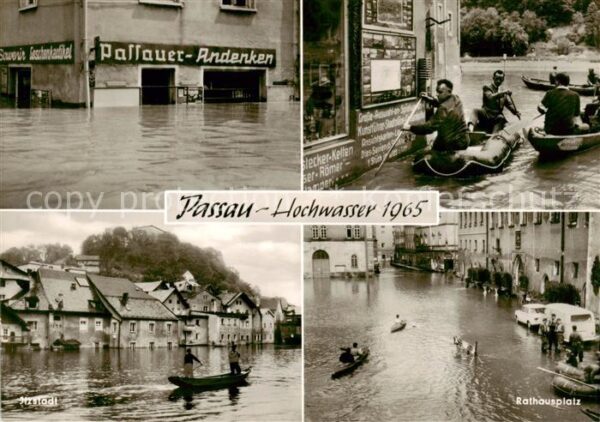 Passau Hochwasser 1965 Itzstadt Rathausplatz Schlauchboot