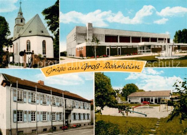 Gross-Rohrheim Kirche Schule Wohnhaus Spielplatz