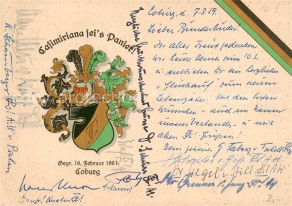 Coburg Wappen der Studentenvereinigung Casimiriana sei’s Panier
