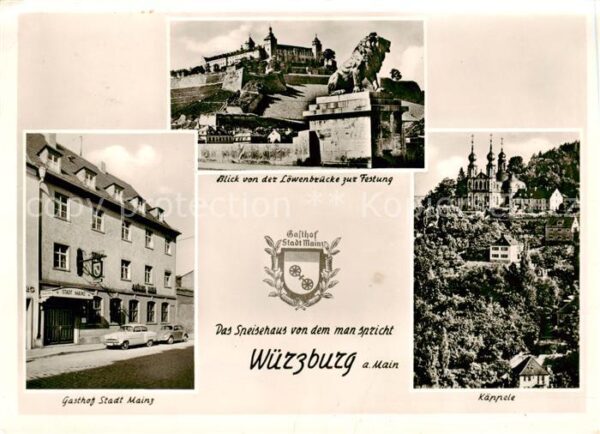 Wuerzburg Gasthof Stadt Mainz Blick von der Loewenbruecke zur Festung Kaeppele