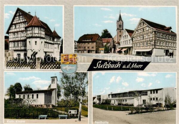 Sulzbach Murr Schloss Lautereck Marktplatz mit Ev Kirche Kath Kirche Festhalle