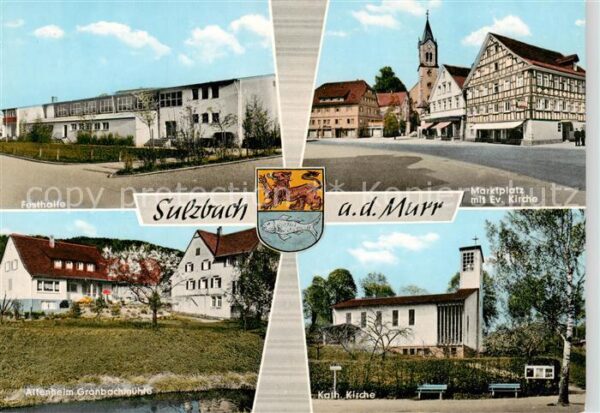 Sulzbach Murr Schloss Lautereck Marktplatz mit Ev Kirche Kath Kirche Festhalle