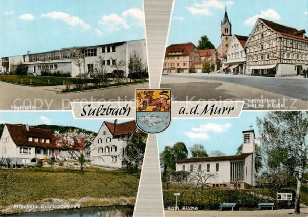 Sulzbach Murr Schloss Lautereck Marktplatz mit Ev Kirche Kath Kirche Festhalle