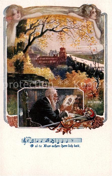 Heidelberg Neckar Ansicht mit Schloss W. H. Braun Kuenstlerkarte Lied Alte Bursc