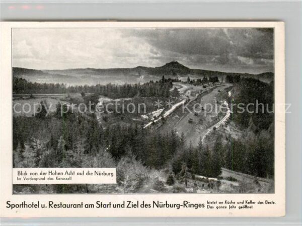Nuerburgring Blick von der Hohen Acht auf die Nuerburg im Vordergrund das Karuss
