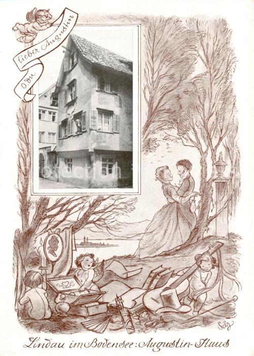 Lindau  Bodensee Augustin Haus O Du lieber Augustin Gedicht Kuenstlerkarte Dreil