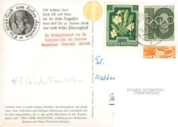 Lindau  Bodensee Augustin Haus O Du lieber Augustin Gedicht Kuenstlerkarte Dreil – Bild 2
