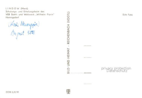 Lindow Mark Schulungs- und Erholungsheim des VEB Stahl- und Walzwerk Wilhelm Flo – Bild 2