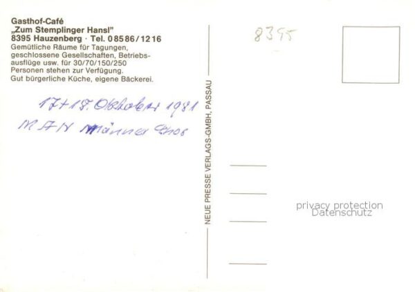 Hauzenberg Niederbayern Gasthof Cafe Zum Stemplinger Hansl Gastraum Fremdenzimme – Bild 2
