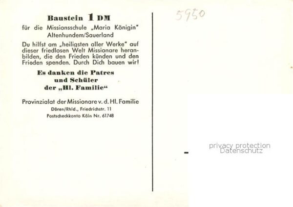 Altenhundem Baustein 1 DM fuer die Missionsschule Maria Koenigin – Bild 2
