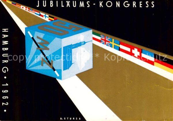 Hamburg Jubilaeums-Kongress Kuenstlerkarte Flaggen Wuerfel