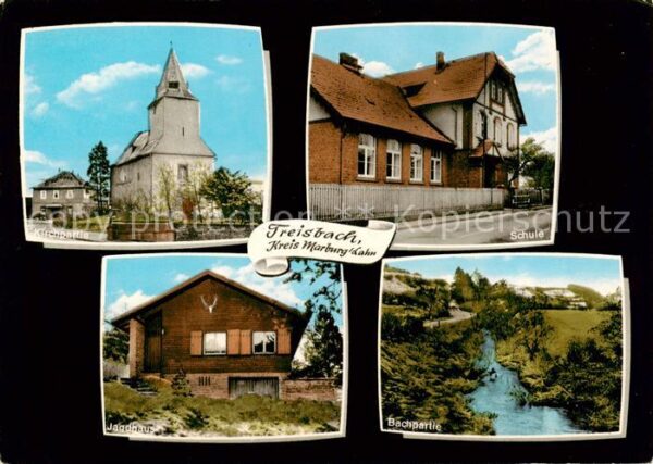 Treisbach Kirche Schule Jagdhaus Partie am Bach