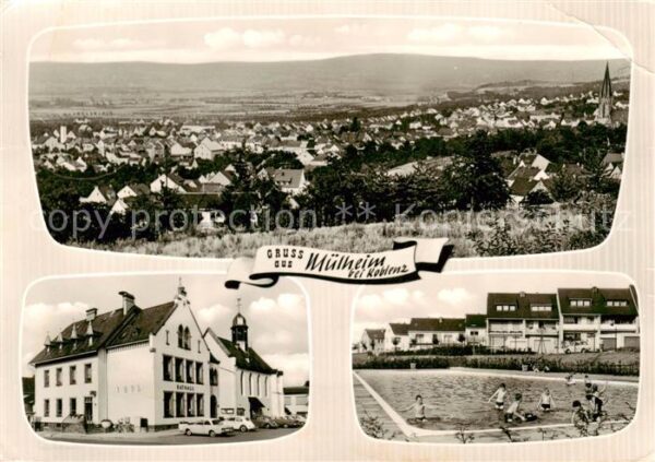 Muelheim-Kaerlich Koblenz Panorama Rathaus Freibad