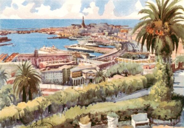 Genova Genua Liguria IT Il porto visto dal Castello de Albertis Kuenstlerkarte